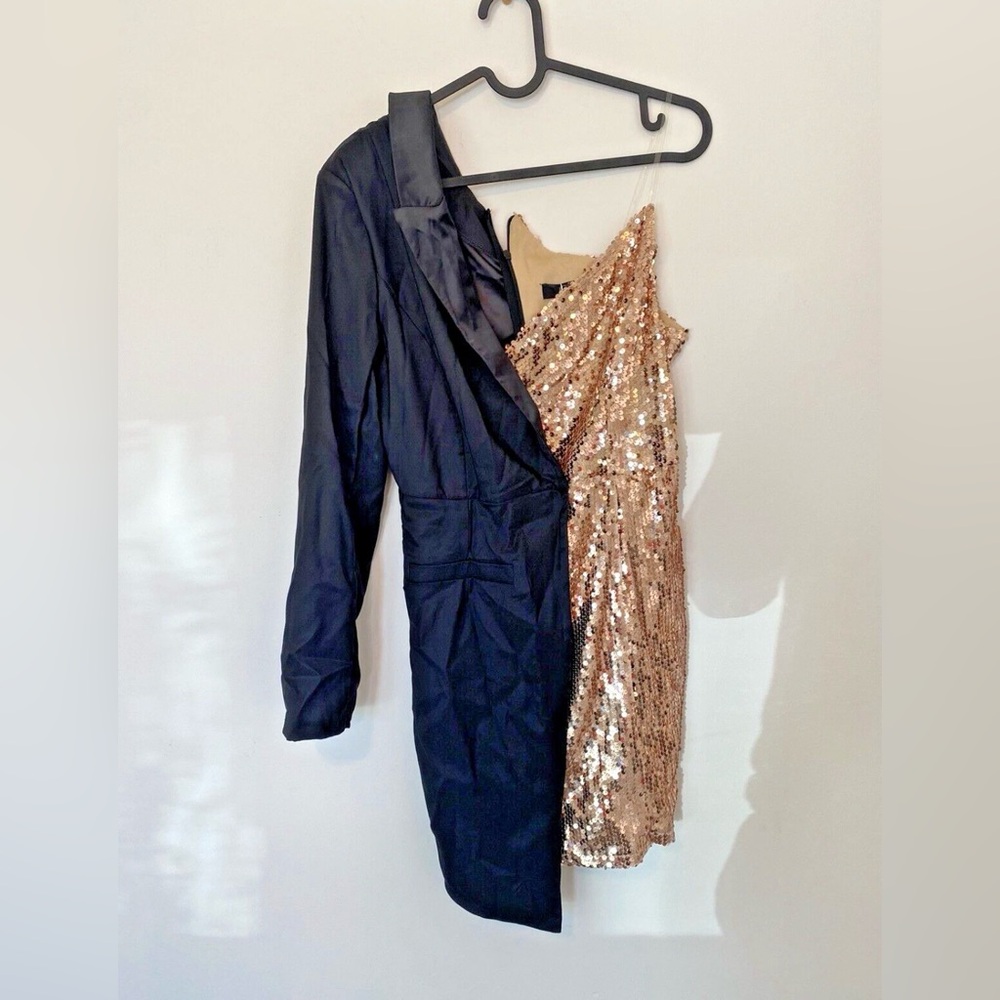 CBR One Shoulder Black and Gold Dress